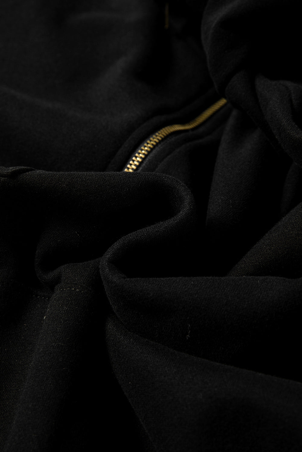 Black Fleece Lined Half Zipper Kangaroo Pockets Loose Hoodie