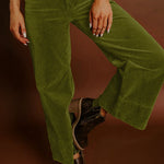 Vineyard Green Corduroy Solid Color High Waist Wide Leg Pants