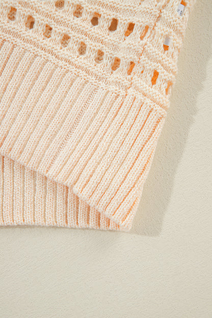 Cardigan long en maille ajourée de couleur unie abricot