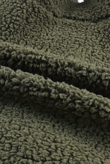 Green Snap Button Pocketed Sherpa Vest Jacket