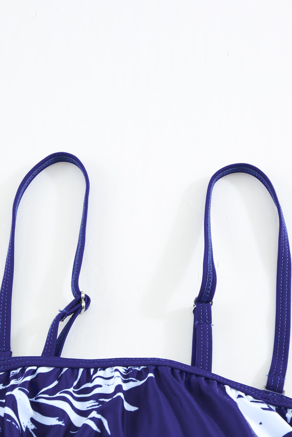 Blue Floral Pattern Strapless Tankini Set