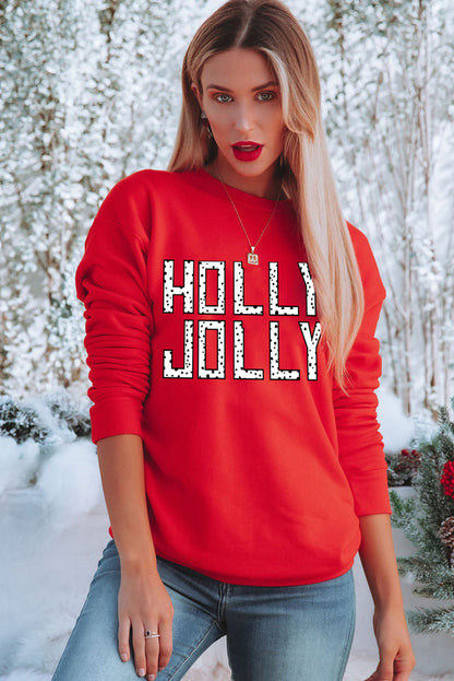 Sweat-shirt de Noël rouge à pois HOLLY JOLLY
