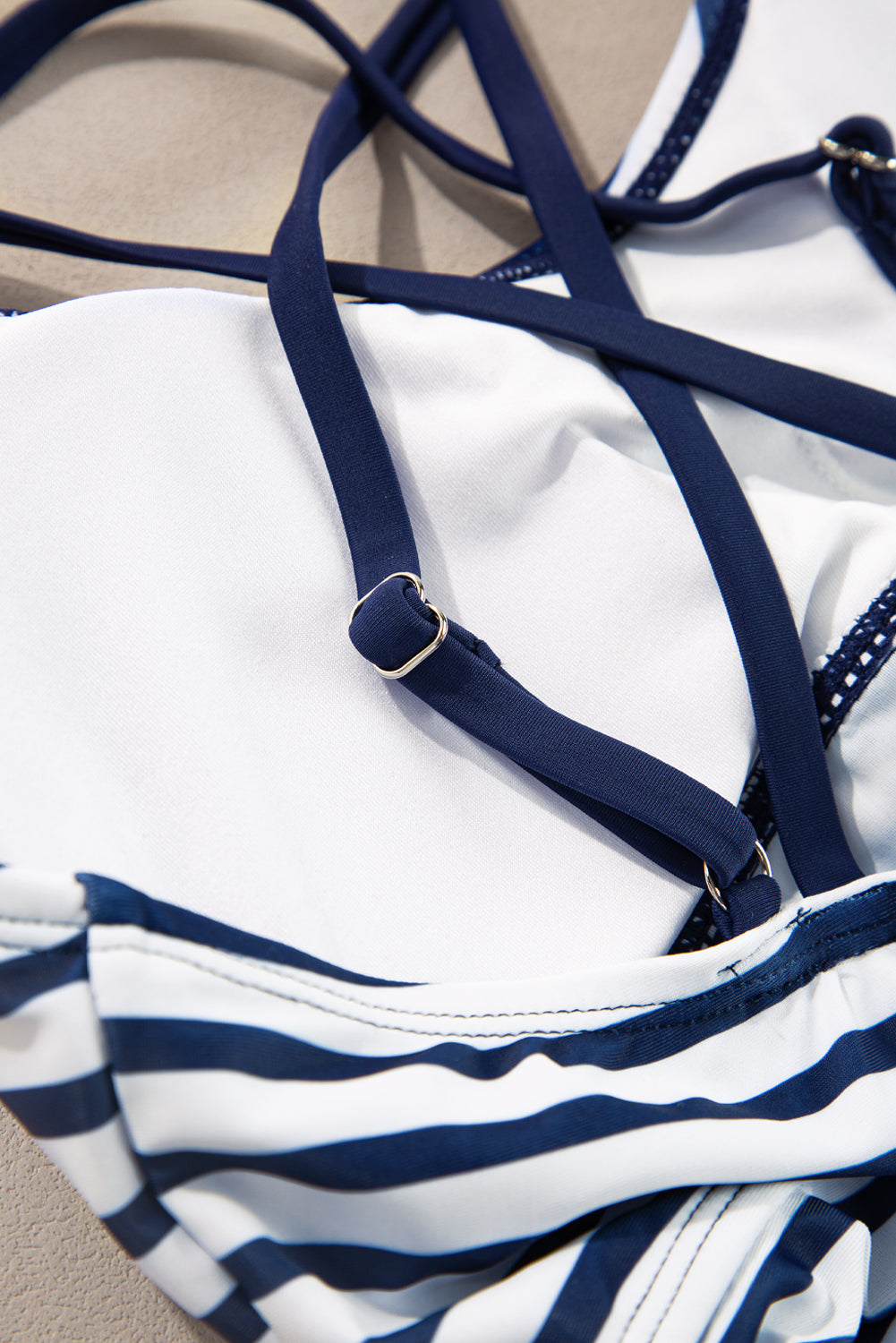 Maillot de bain tankini 2 pièces à rayures bleues avec cordon de serrage et effet gainant