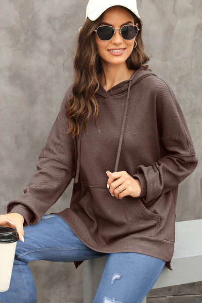 Sweat à capuche surdimensionné en tricot gaufré avec doublure polaire café