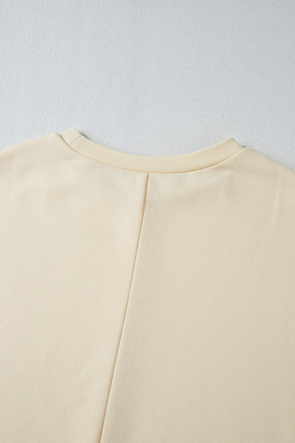 Haut à manches longues et col rond, imprimé géométrique patchwork, abricot