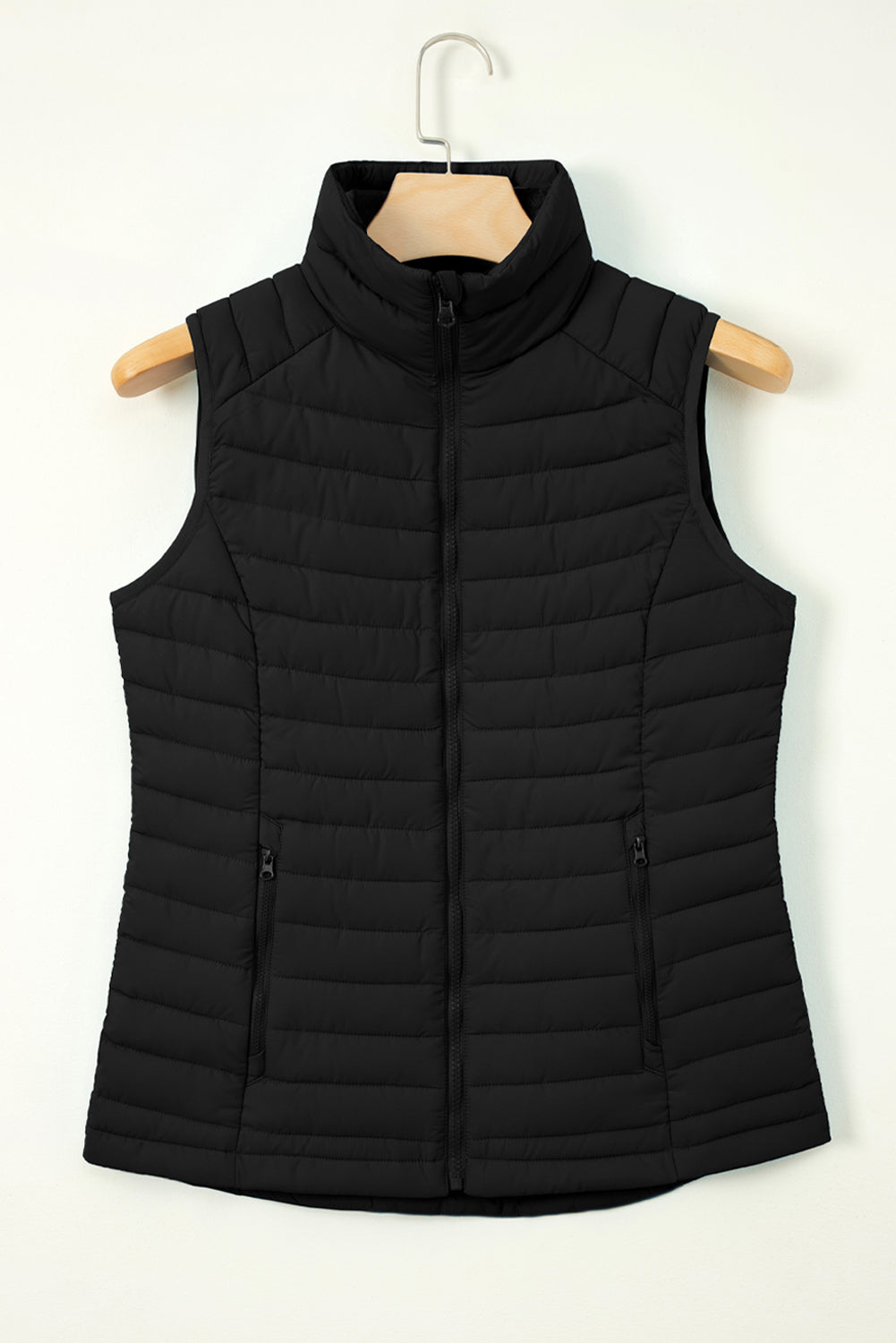 Gilet matelassé zippé à col en peluche noir