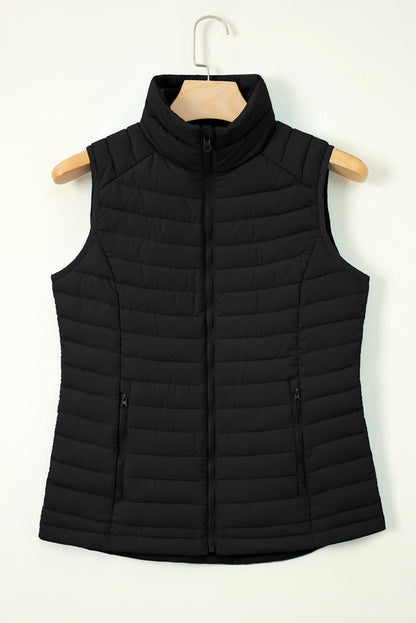 Gilet matelassé zippé à col en peluche noir