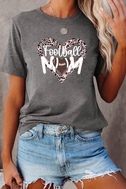 Gray Leopard Heart Shaped Letter Graphic Print T-shirt