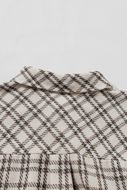 Robe chemise tunique boutonnée à carreaux à rayures blanches grande taille à ourlet brut