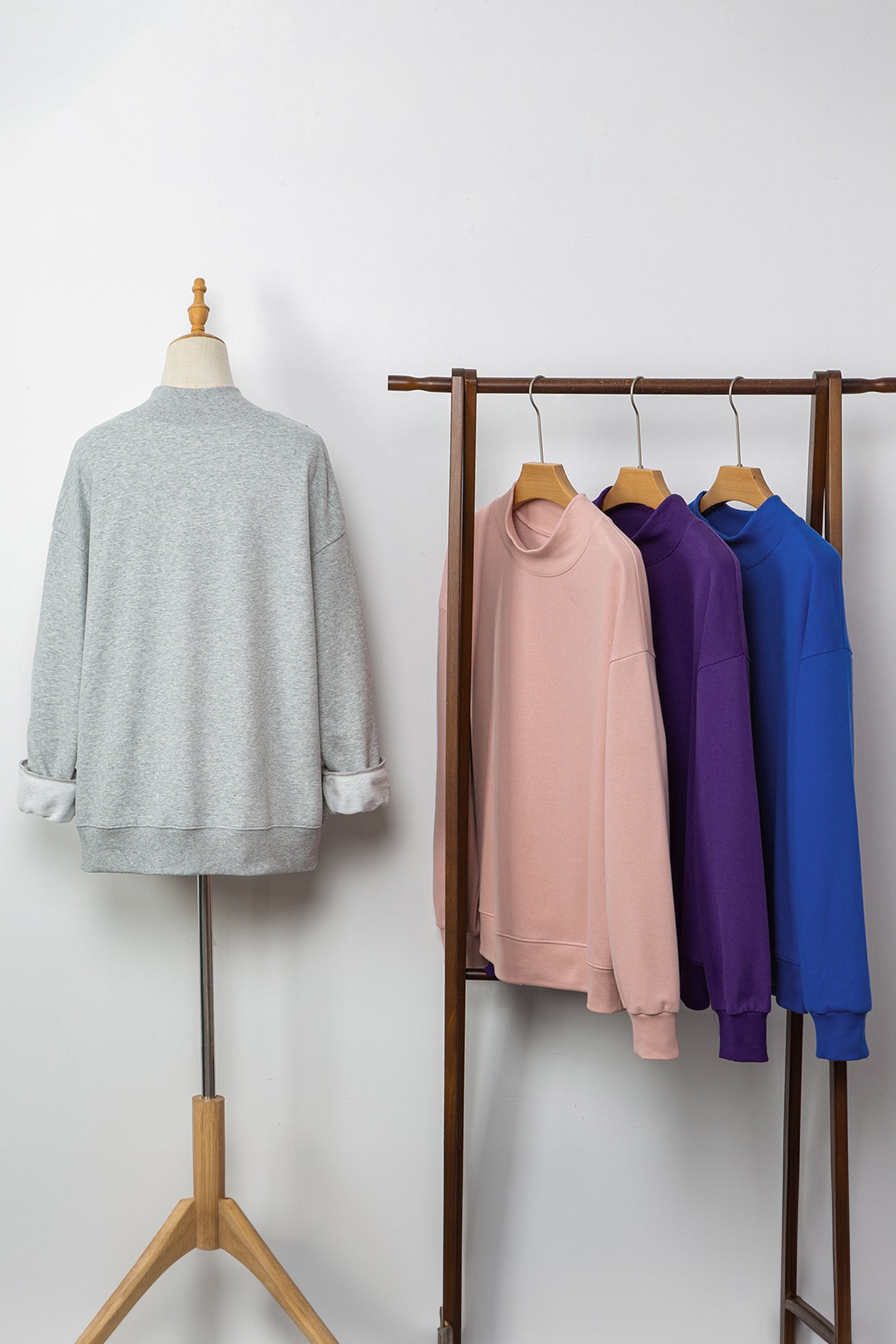 Gray Solid Color Oversized Mock Neck Sweatshirt