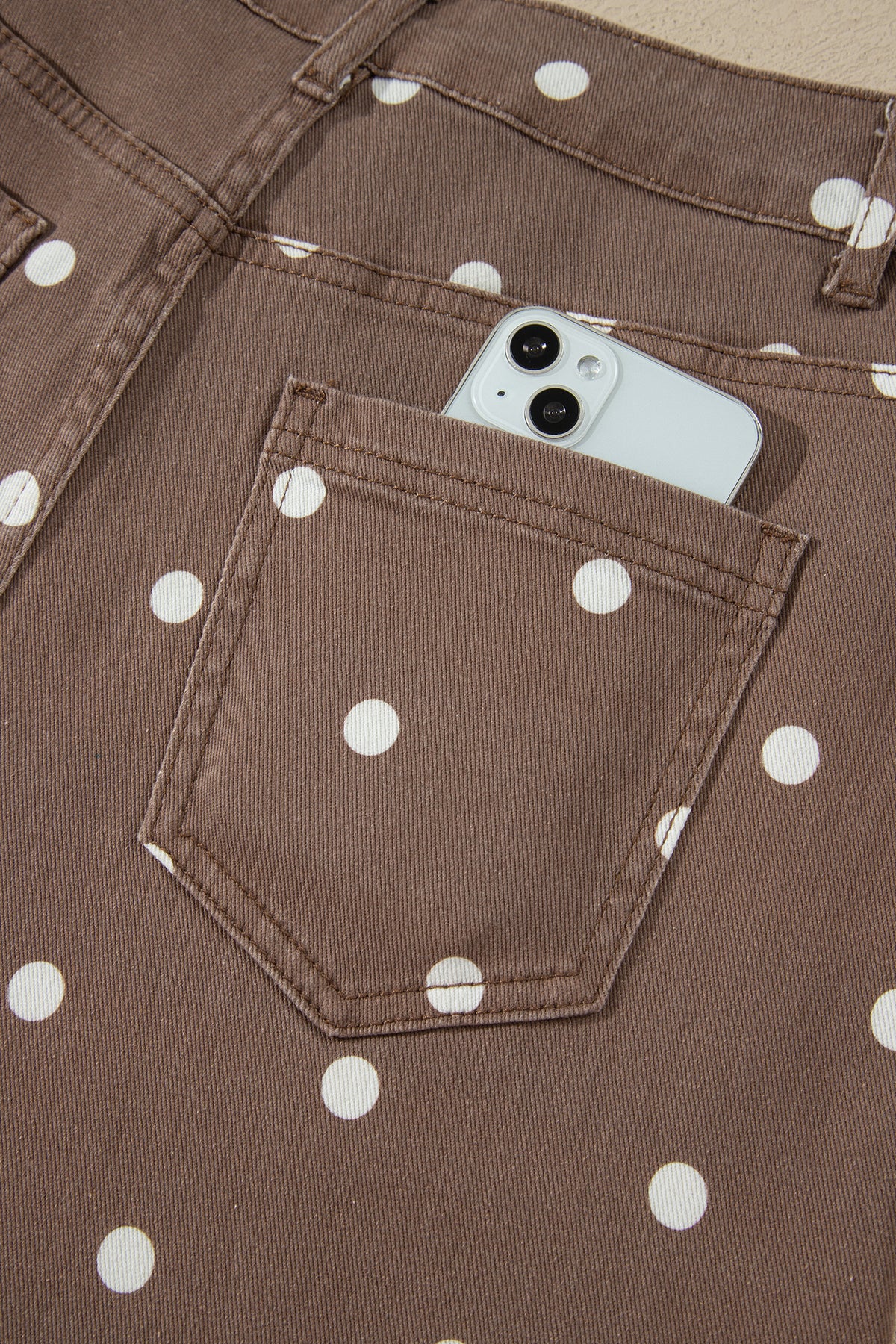 Pink Tailored Seam Polka Dot Print Ankle Length Casual Jeans