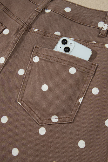Pink Tailored Seam Polka Dot Print Ankle Length Casual Jeans