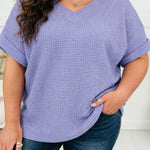 Wisteria V Neck Short Sleeve Plus Size Waffle Knit Top