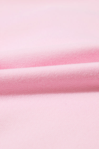 Light Pink Embroidered Bow Lantern Sleeve Oversized Pullover Sweatshirt