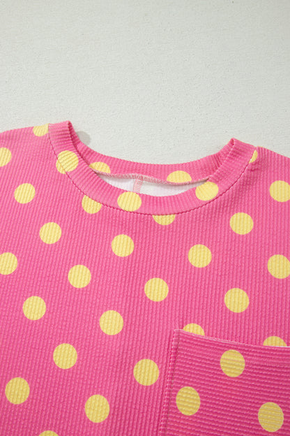 Sky Blue Twisted Rib Polka Dot Print Plus Size T Shirt