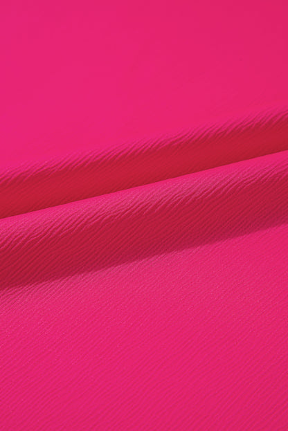 Strawberry Pink Asymmetric Shoulder Ruffle Sleeve Elegant Blouse