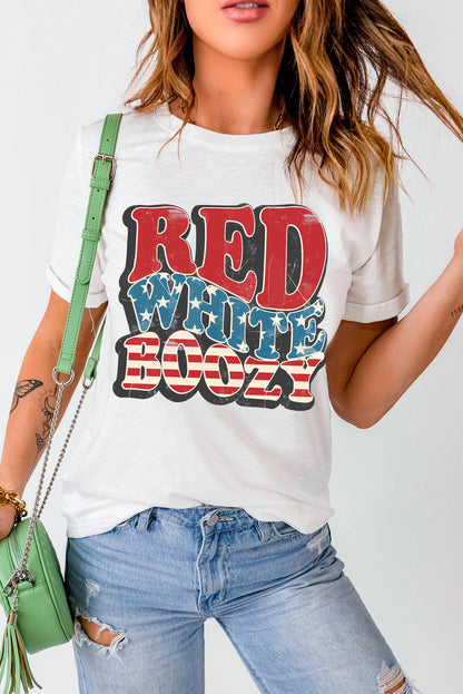 T-shirt graphique blanc ROUGE BLANC BOOZY Étoiles et rayures 