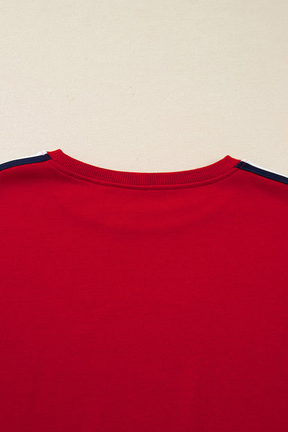 Fiery Red Contrast Striped Detail Varsity Sweatshirt
