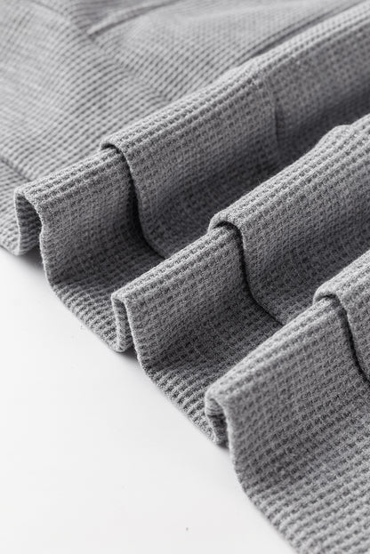 Sweat à capuche surdimensionné gris en tricot gaufré doublé polaire