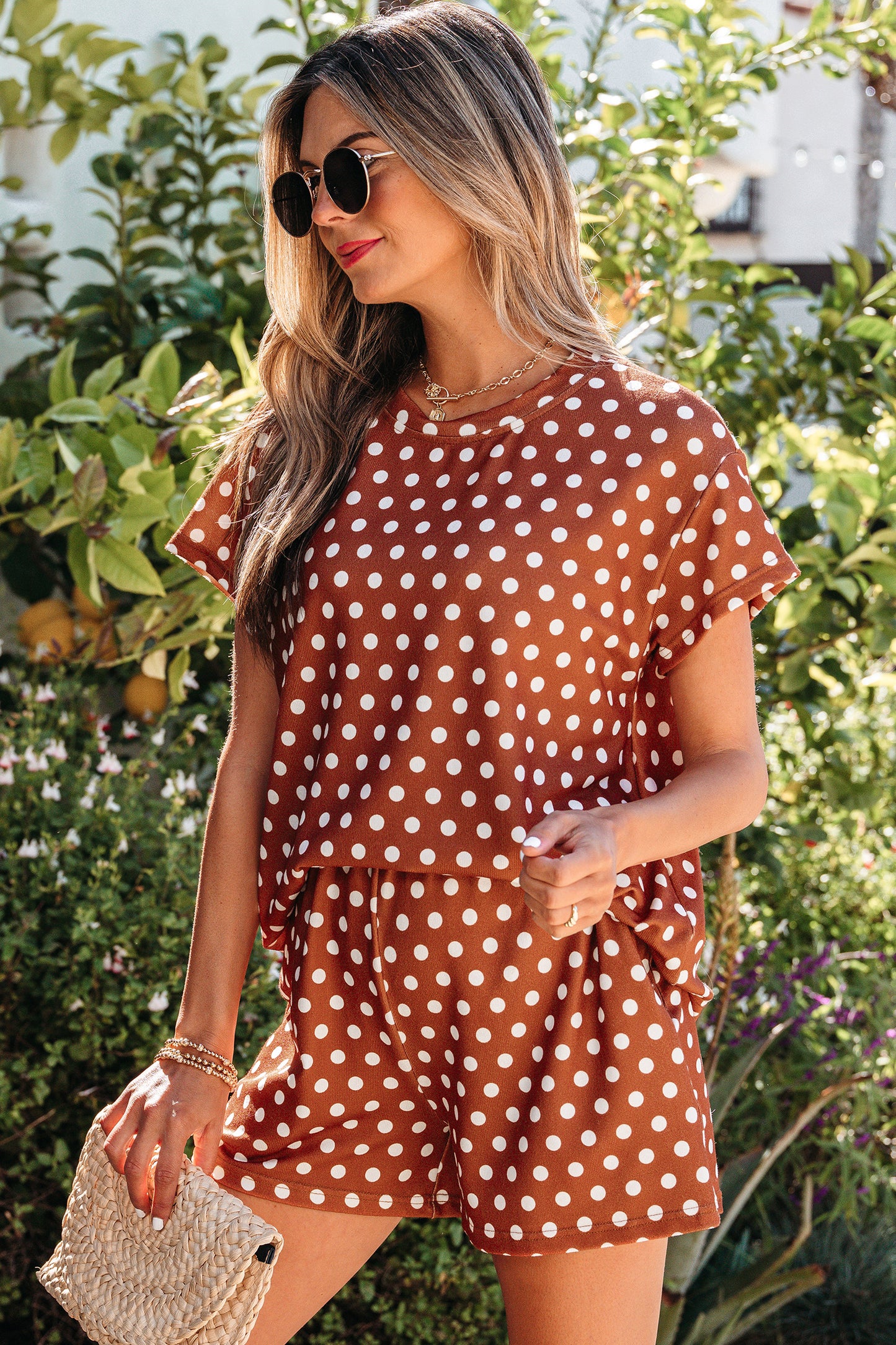 Purple Polka Dot Print Short Set
