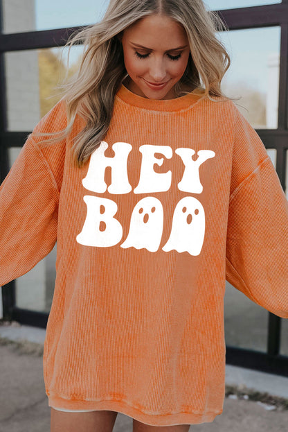 Sweat-shirt ample orange imprimé fantôme Hey Boo Halloween