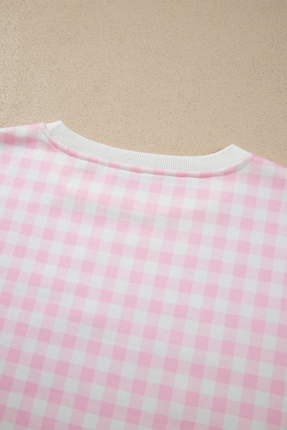 Pink Plaid Long Sleeve Two Piece Pant Set