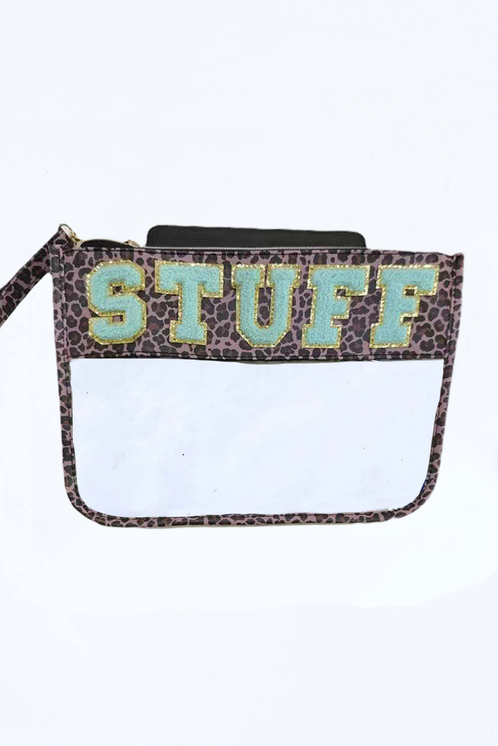 Black STUFF Cow Print Transparent Zipped Pouch
