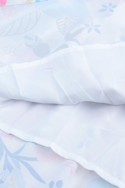 Robe fleurie à volants, col montant, sans manches, à volants et à volants