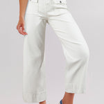 White Flap Pockets Front Straight Cropped Jeans