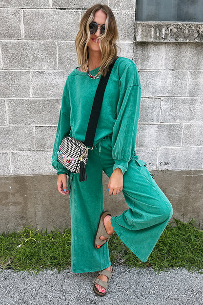 Ensemble pull-over et pantalon cargo couleur unie délavé minéral Lapis