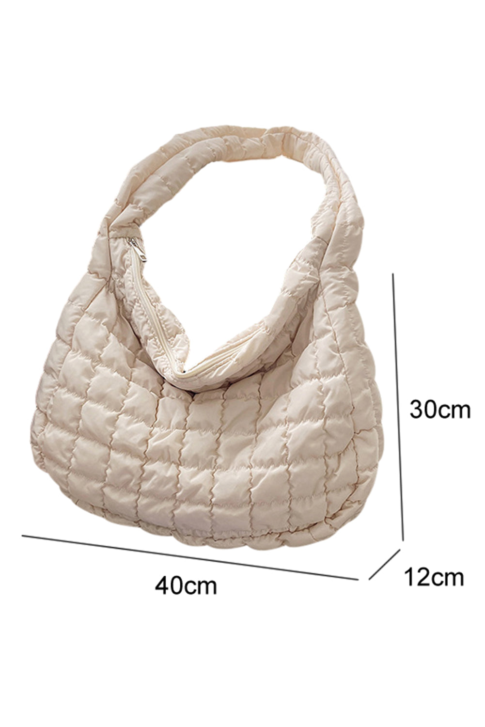 Grand sac à bandoulière matelassé beige clair avec fermeture éclair
