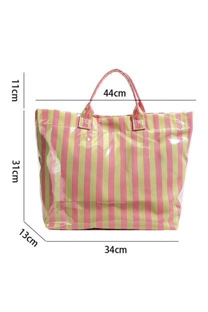 Pink Glossy Striped Vinyl Large Tote Bag