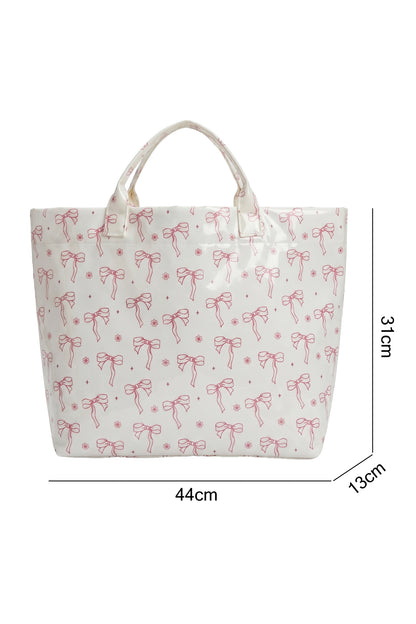 White Sweet Bow Flower Printed Sleek Vilnyl Tote Bag