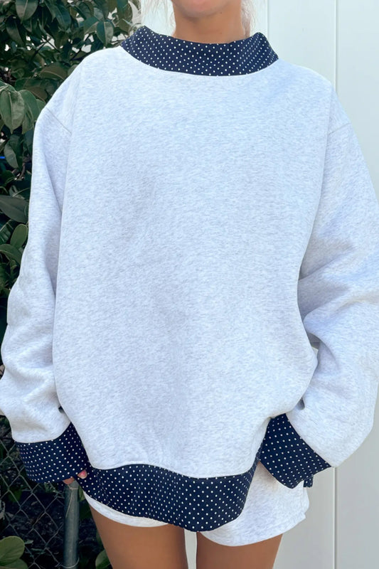 Gray Polka Dot Contrast Trim Sweatshirt