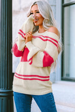 Striped Cold Shoulder Knit Sweater