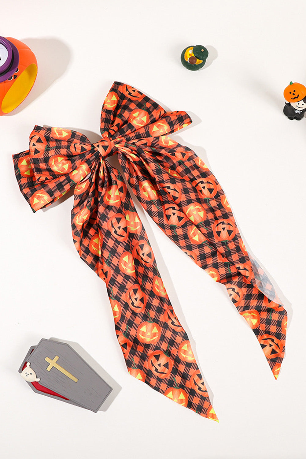 Pinza para el pelo con nudo de lazo divertido con patrón de Halloween de zanahoria 