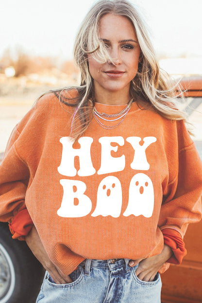 Sweat-shirt ample orange imprimé fantôme Hey Boo Halloween
