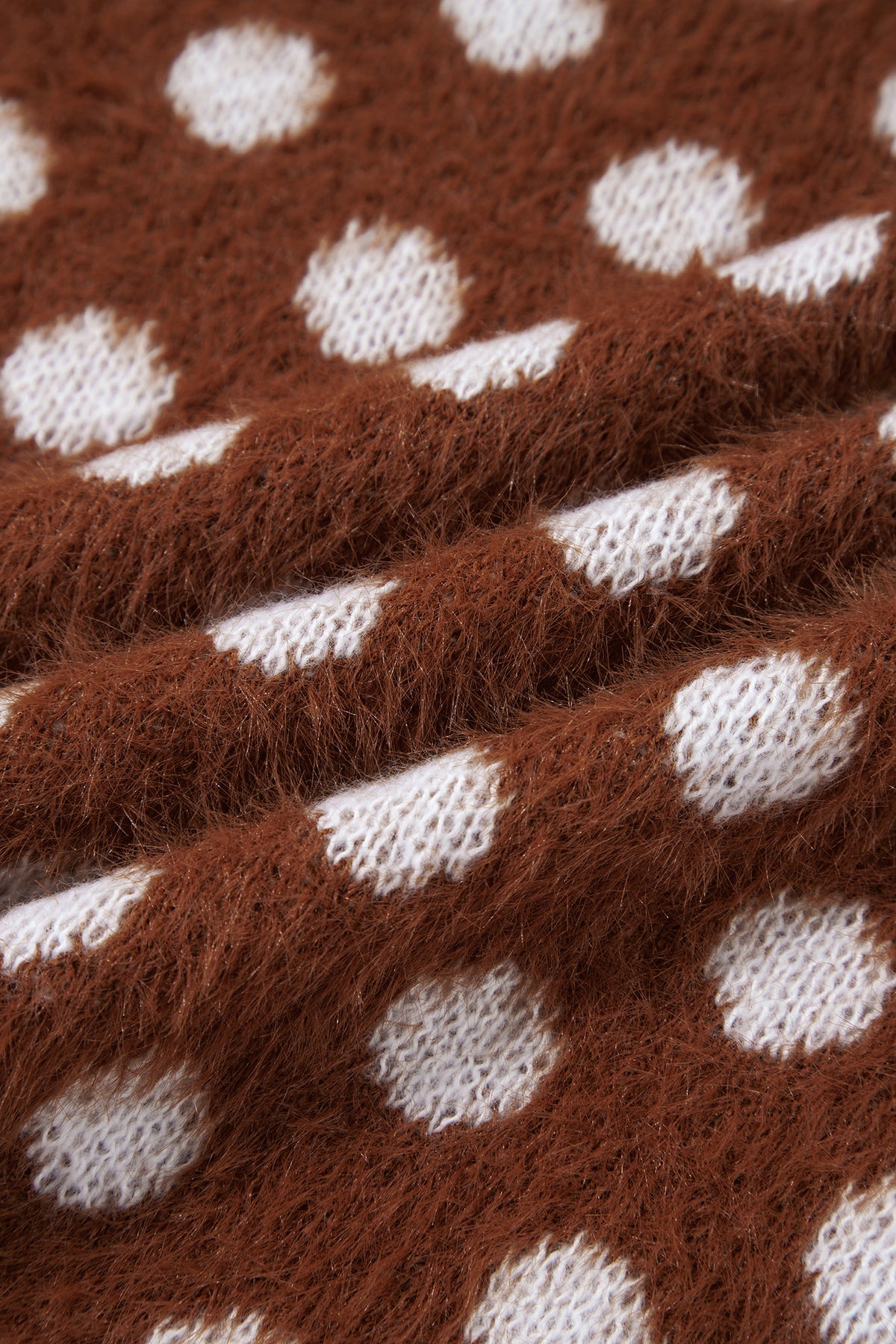 Coffee Polka Dot Contrast Trim Round Neck Half Sleeve Sweater