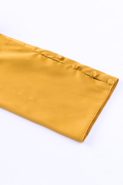 Satin Buttoned Cuffs Puff Sleeve Top