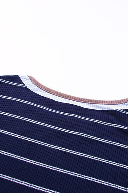 Pull rayé en tricot côtelé à poignets color block