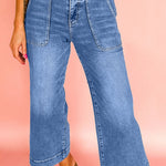 Sky Blue Cropped High Rise Wide Leg Jeans