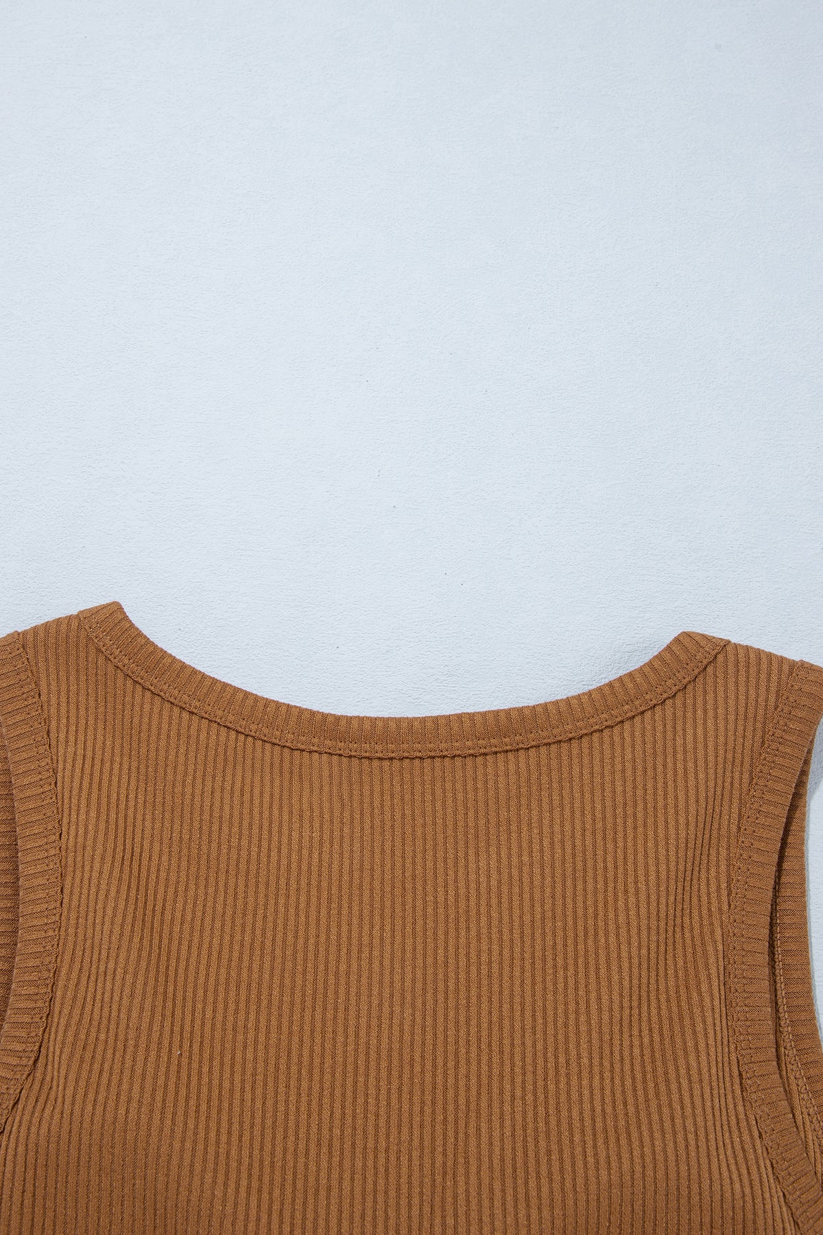 Coffee Ribbed Knit Sweet Lace Hem Vest