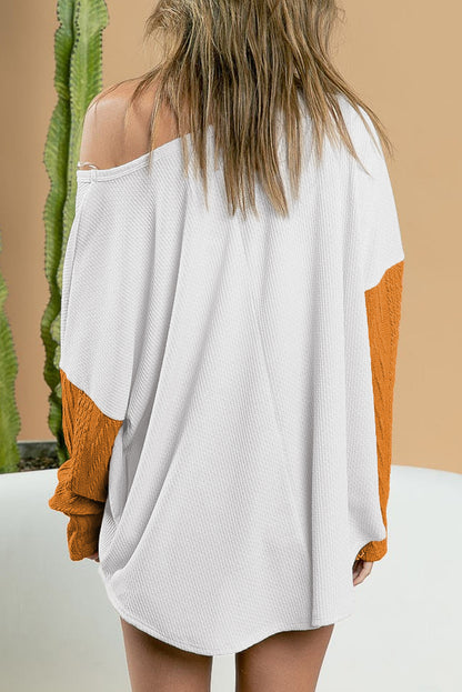 Haut à manches longues et poches poitrine en patchwork de couleurs marron