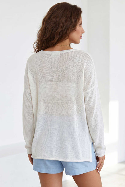 White V Neck Lightweight Knit BEACH SIDE Shift Tunic Sweater