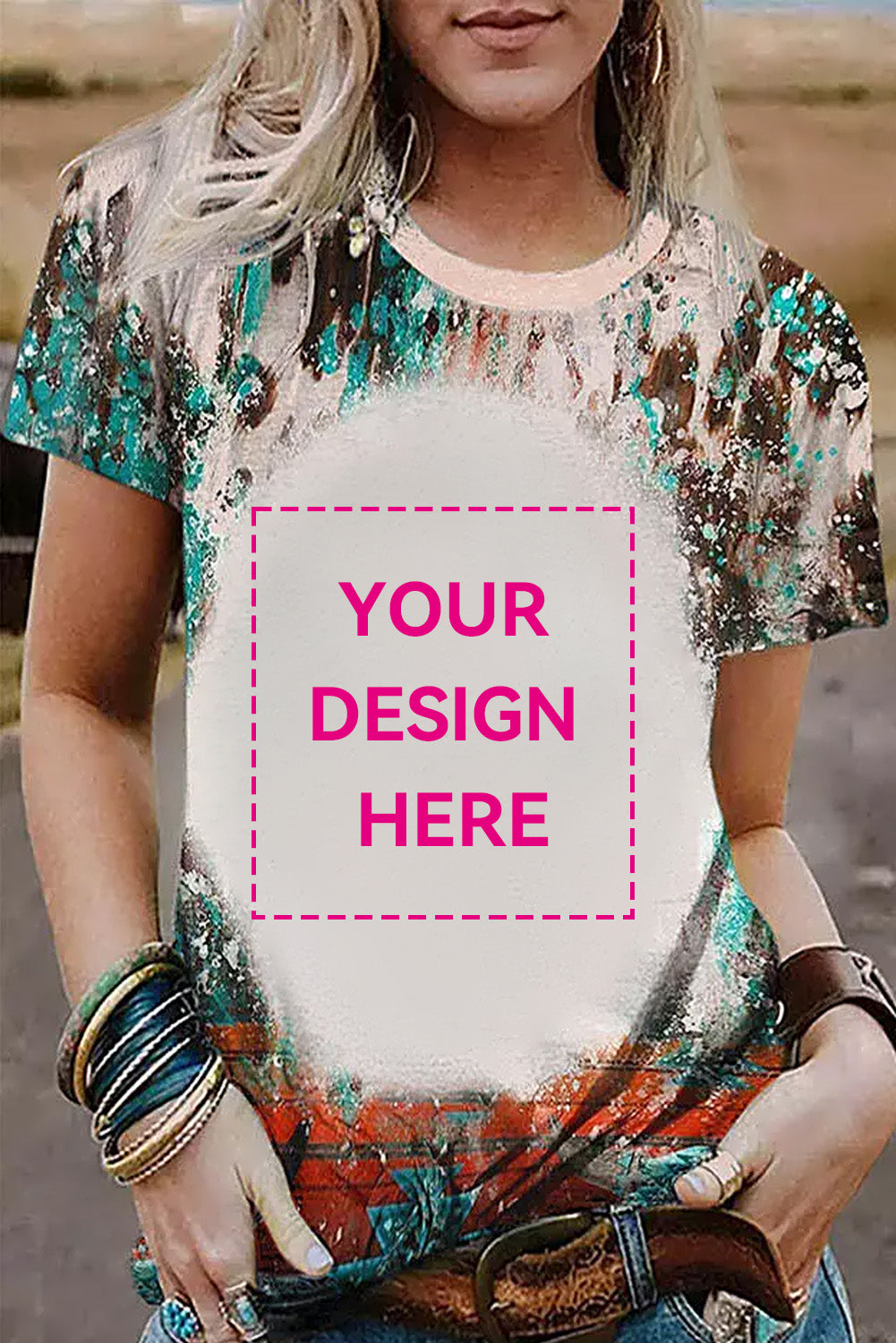 Blank Apparel - T-shirt graphique vierge à imprimé western vert délavé