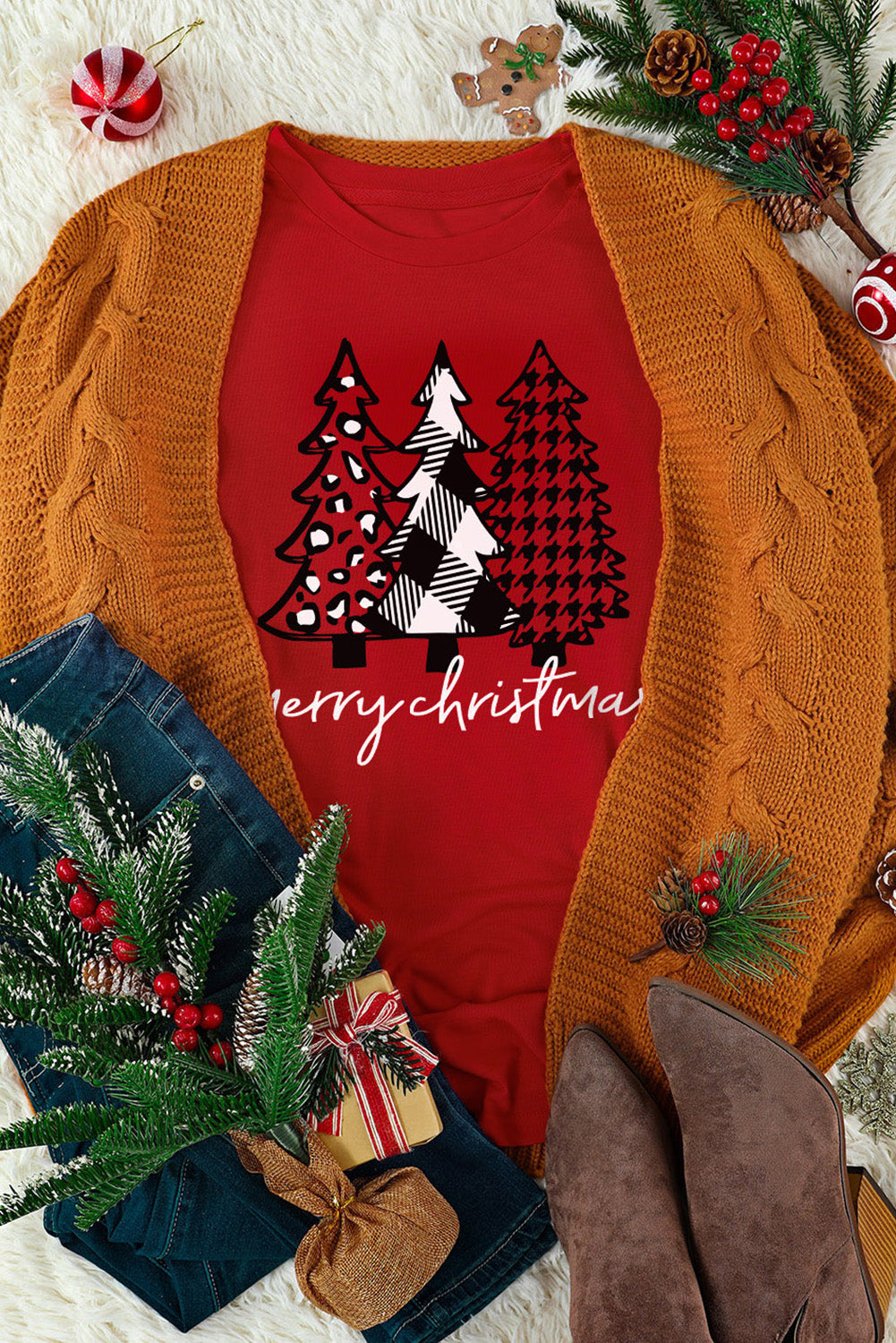 Camiseta de manga corta con estampado gráfico de Merry Christmas Trees