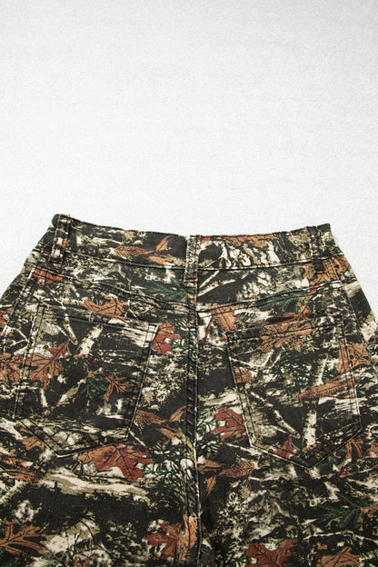 Multicolour Western Woodland Camouflage Straight Leg Shift Jeans