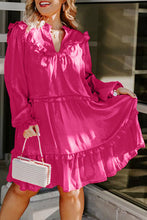 Vestido rosa con mangas de burbujas y volantes de talla grande 