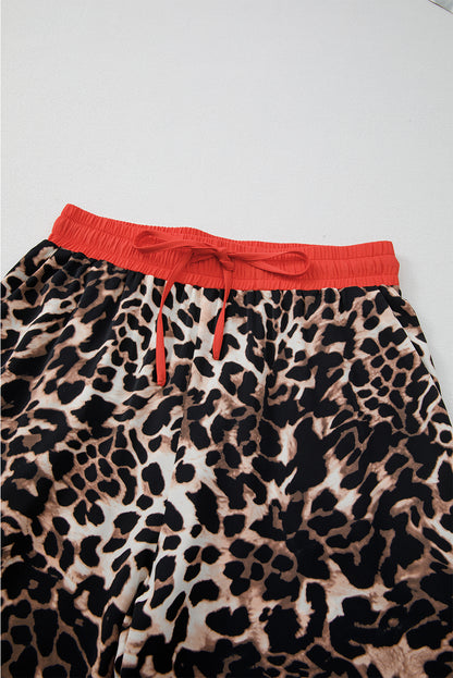 Ensemble pantalon ample à imprimé animal marron et bords contrastés