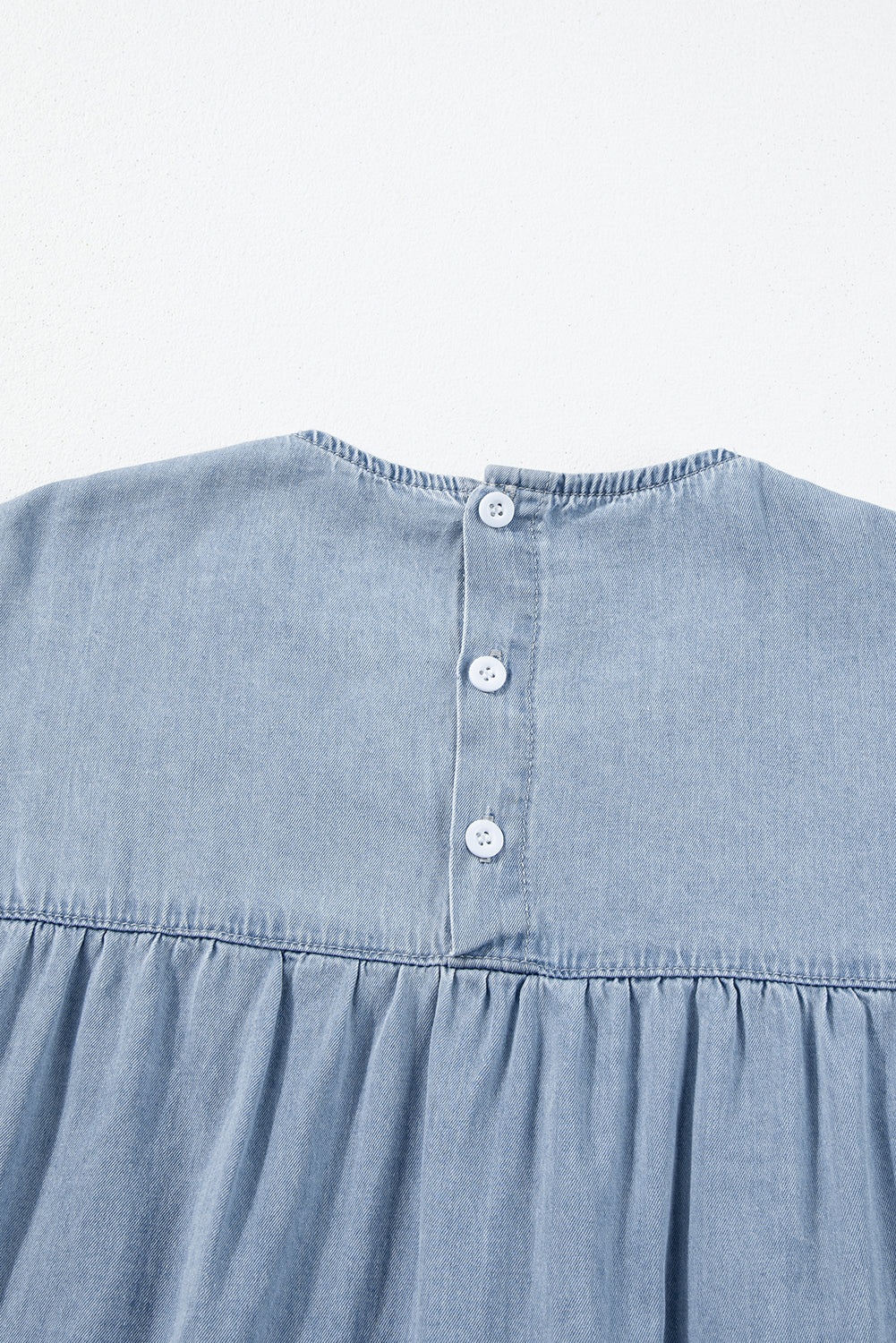 Beau Blue Ruffle Short Sleeve Tiered A-line Denim Dress
